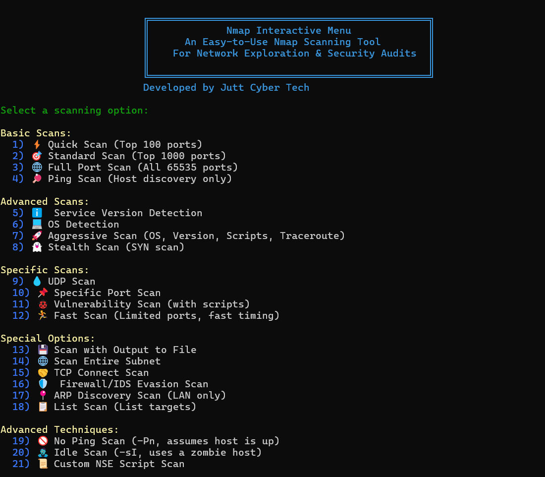 Nmap Interactive Menu Screenshot